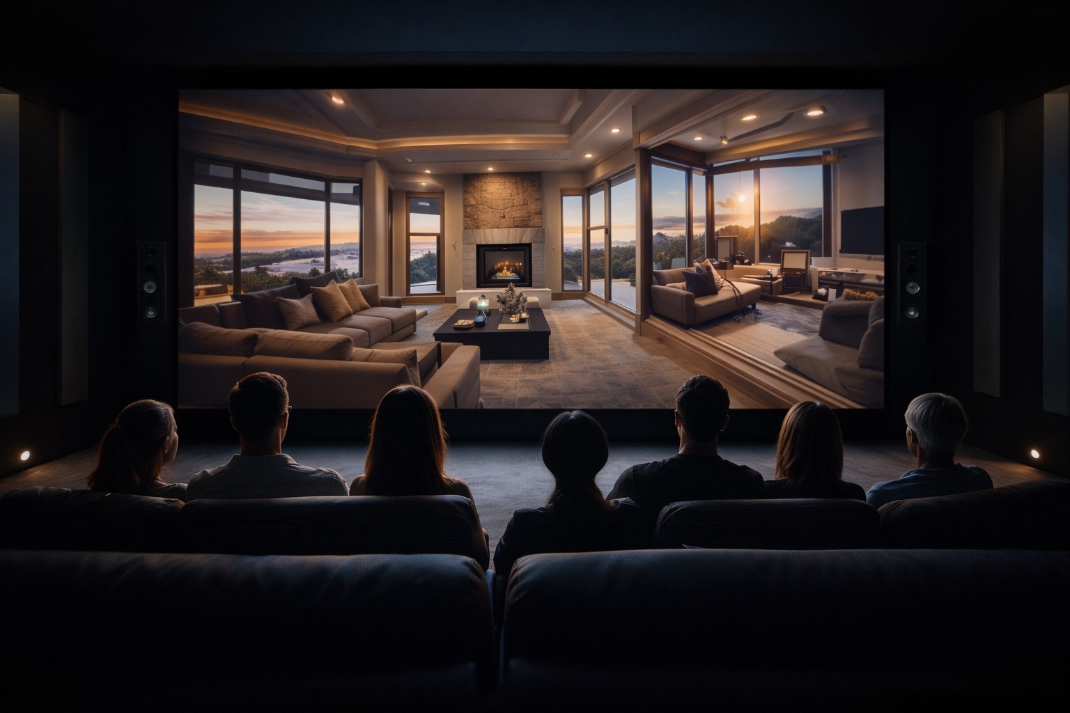 People watching a cinematic property listing