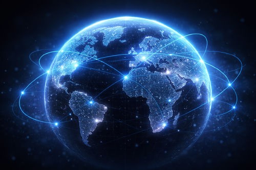 Global network representing Vinto AI video services worldwide